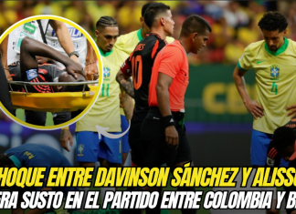 Choque entre Davinson Sánchez y Alisson genera susto en el partido entre Colombia y Brasil en la fecha 13 Colombia y Brasil