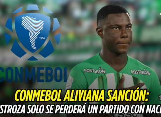 Conmebol aliviana sanción: Marino Hinestroza solo se perderá un partido con Nacional Marino Hinestroza